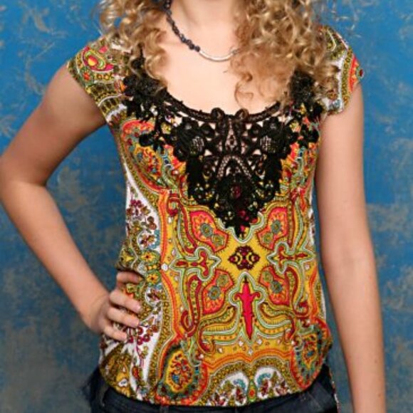 Free People Persian Lace Short Sleeve Top ASO Alex Russo - Picture 3 of 13